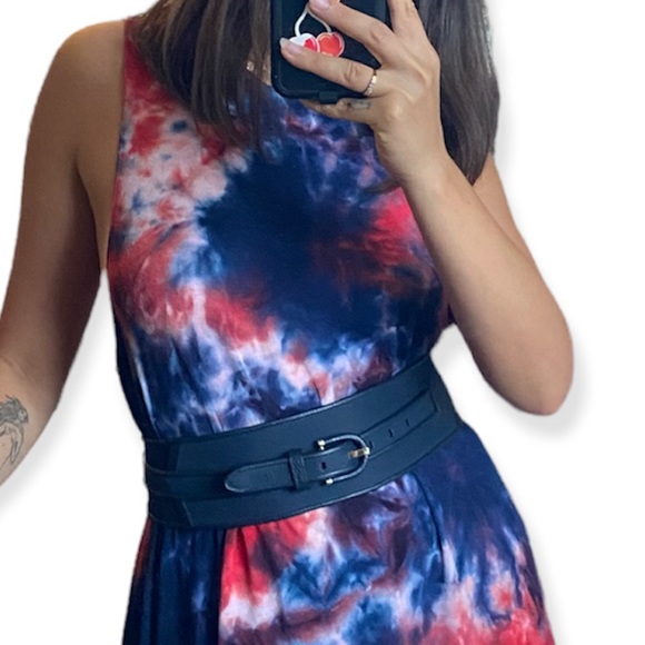 Emporio Armani Roman Stud Buckle Leather Wide Belt Navy Blue NWOT - Picture 2 of 10